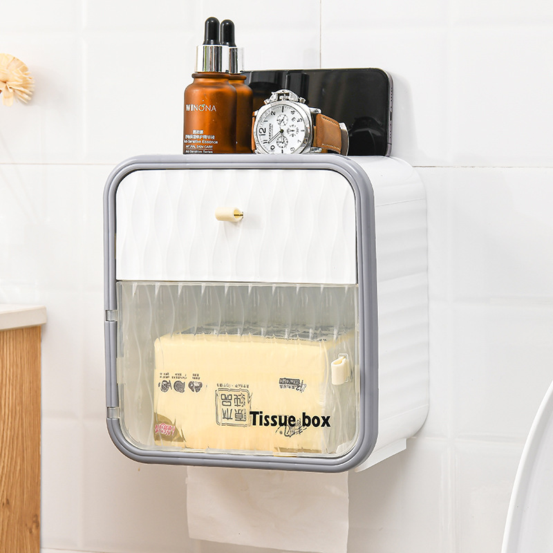 Explosive Bear Wall Hanging Double-Layer Multi-Functional Tissue Box Household Bathroom Dust Free Punching Paper Garbage Bag Storage Box Specification drawing
