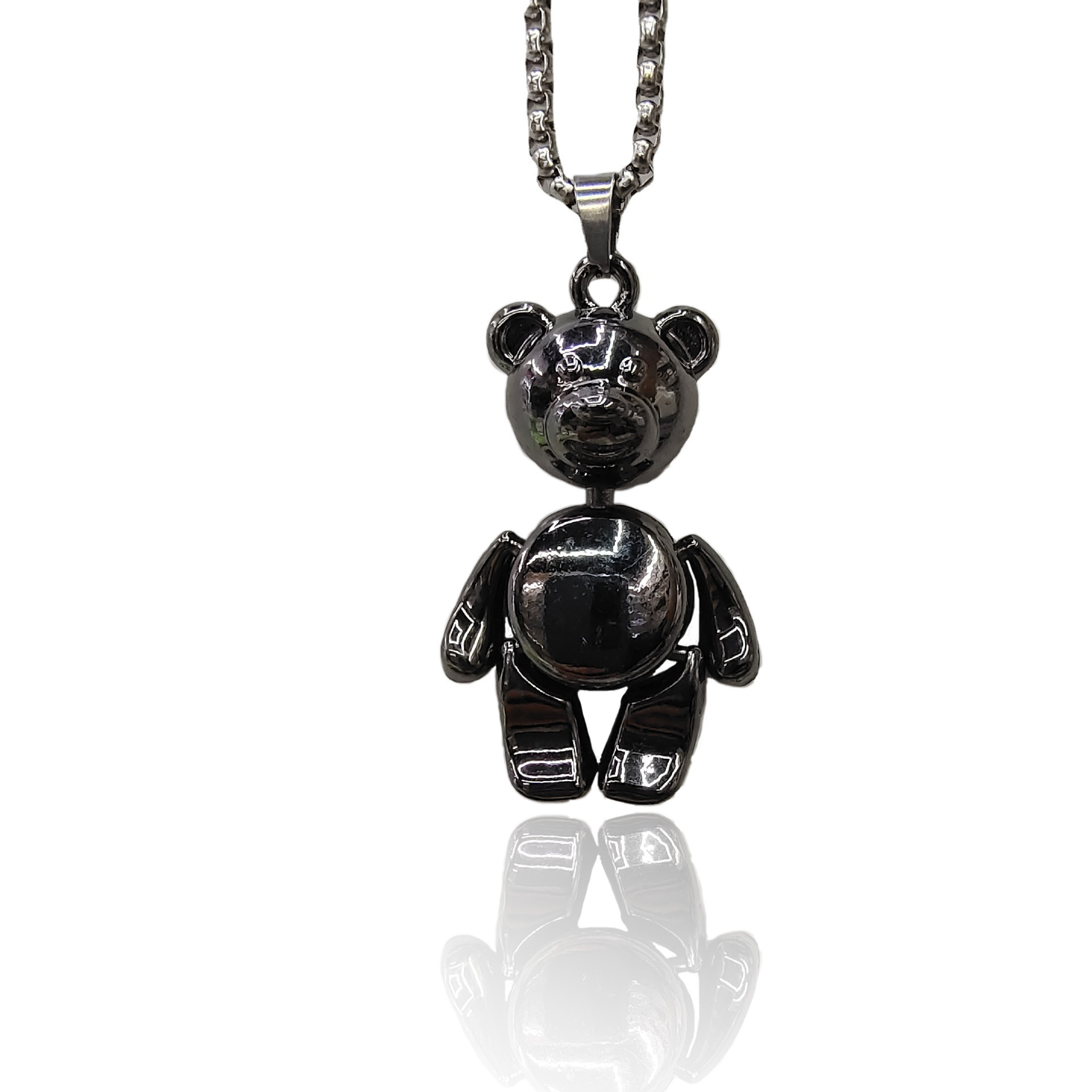 Net Red Men's Necklace Cute Pot-Bellowed Bear Necklace Sweater Chain Alloy Hip Hop Stainless Steel Necklace Wholesale Specification drawing