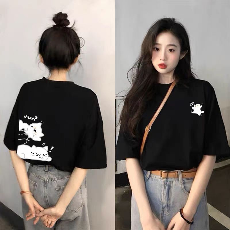 黑色短袖t恤女2025夏季新款宽松显瘦时尚女装设计感印花上衣详情25