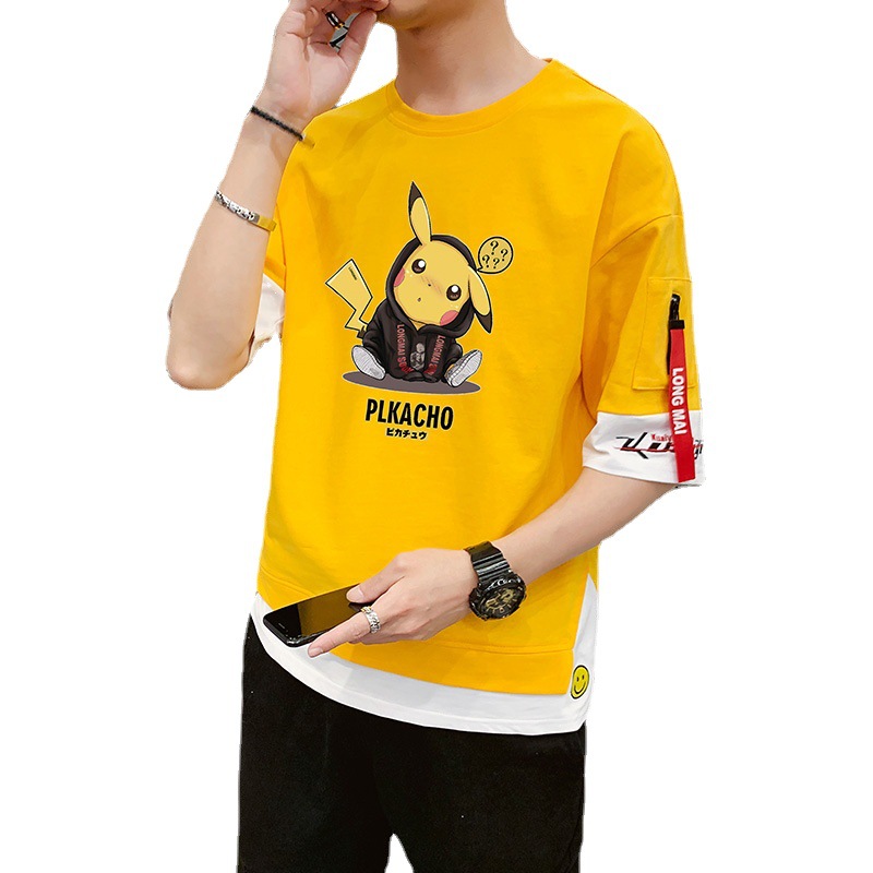 Cotton short-sleeved T-shirt for men, a trendy summer brand on Instagram. Loose half-sleeved shirt, versatile summer tops available in multiple colors Application Scenario