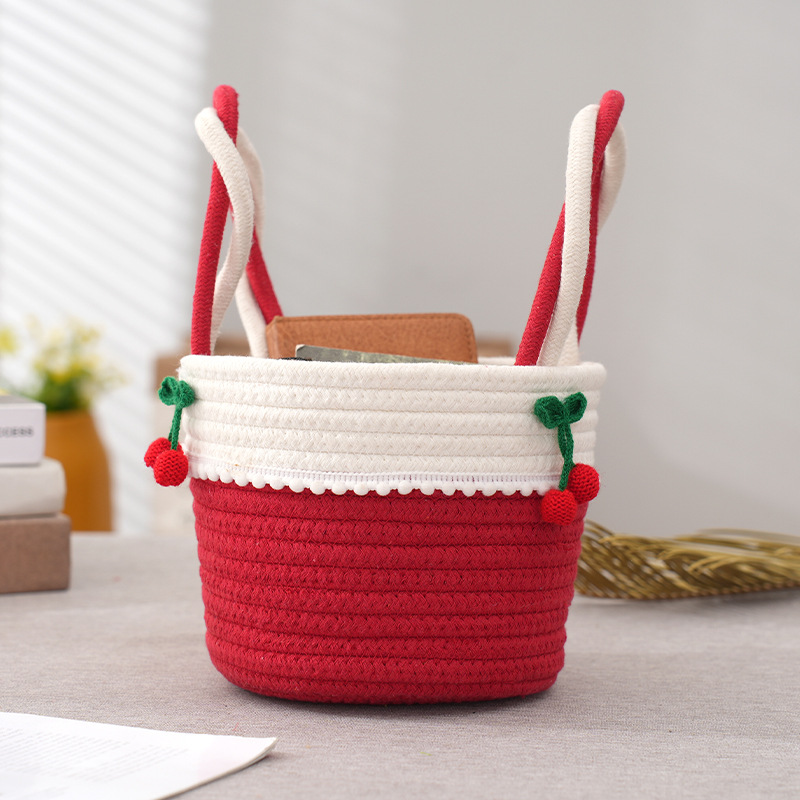 Creative Cherry Hand Storage Basket Desktop Cotton Rope Storage Basket Can Be Suspended Snacks Cosmetics Storage Spot Wholesale Specification drawing