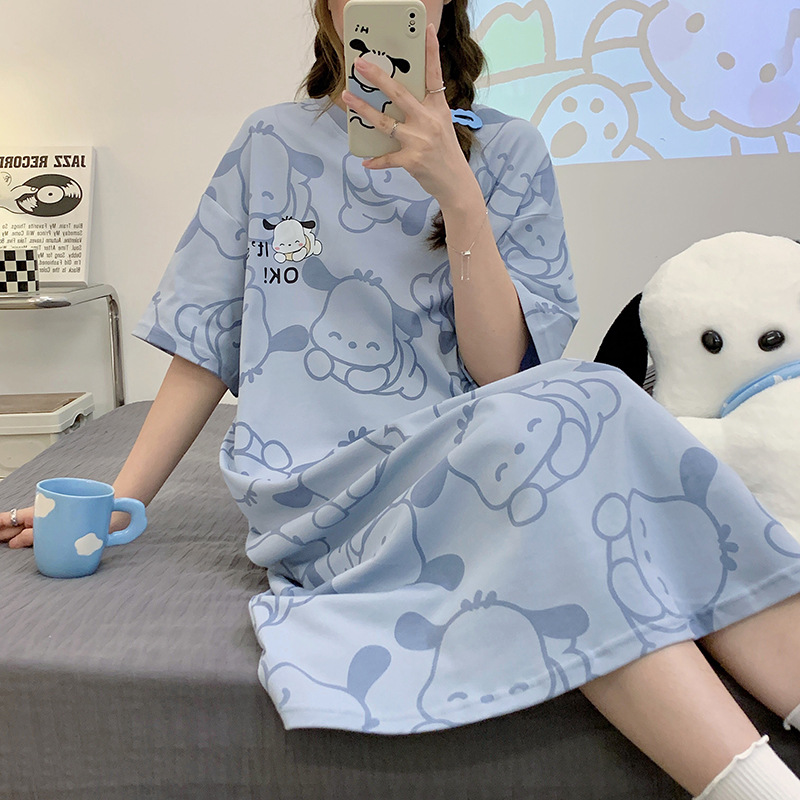 New Nightdress Women Short Sleeve Cotton Summer Korean Version Of Students Sweet Cute Cartoon Loose Large Size Ladies Home Wear