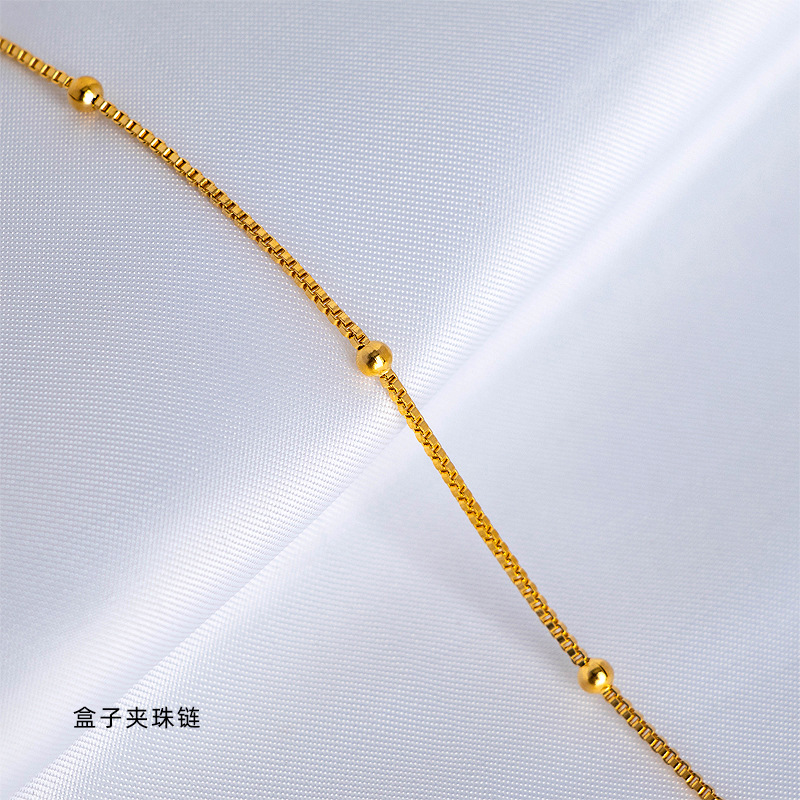18K gold plain chain necklace for women, O-shaped chain, collarbone chain, snake bone, colored gold, titanium steel, fine single chain, rose gold, no pendant Application Scenario