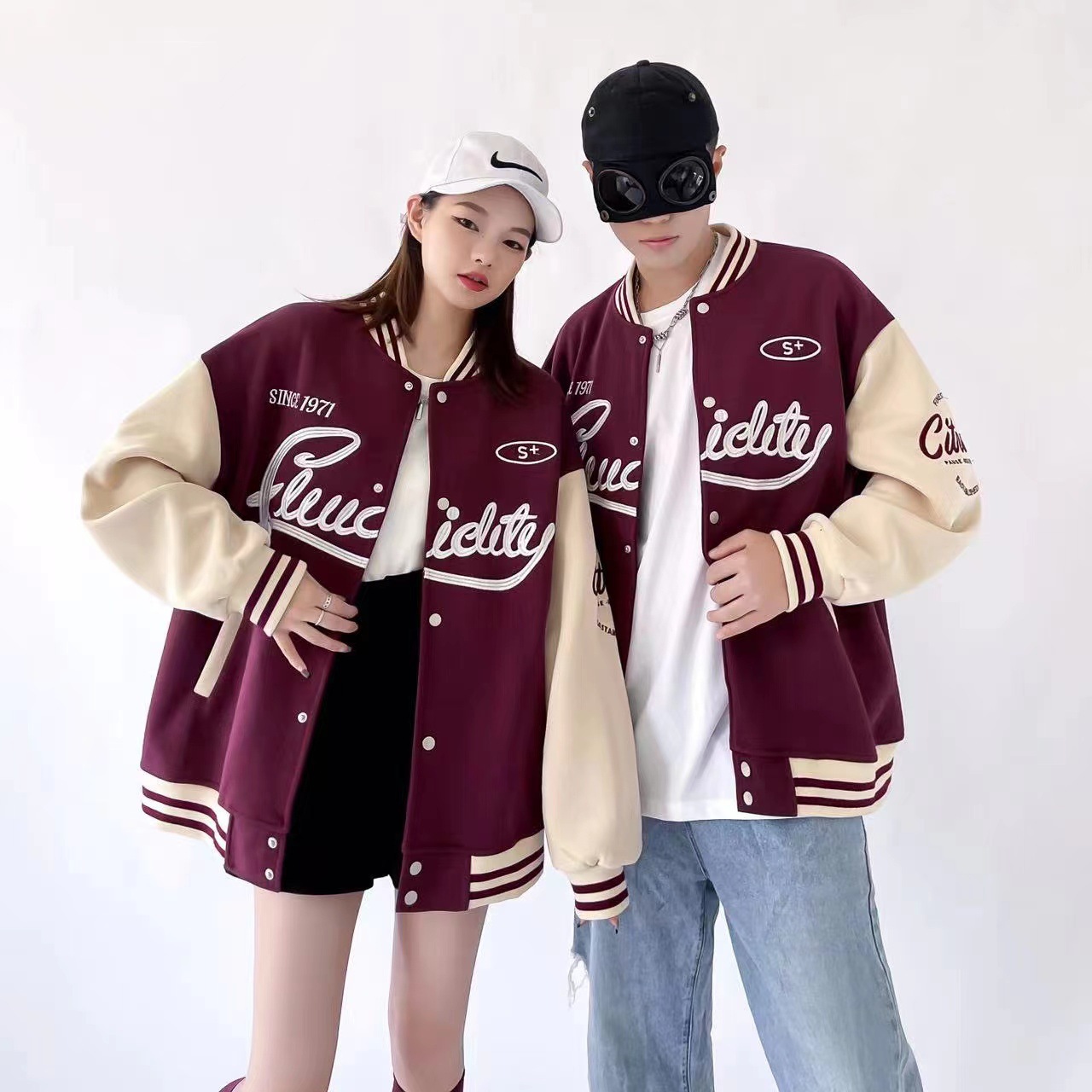 SY 秋季新款女装韩版休闲简约时尚情侣款开衫字母印花单排扣卫衣