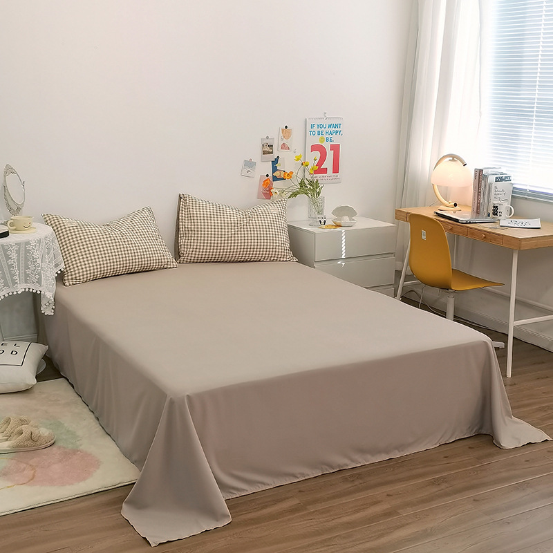 Simple Japanese-style checkered washed cotton four-piece set, solid color brushed cotton bed sheet, bed cover, quilt cover three-piece set, bedding Specification image