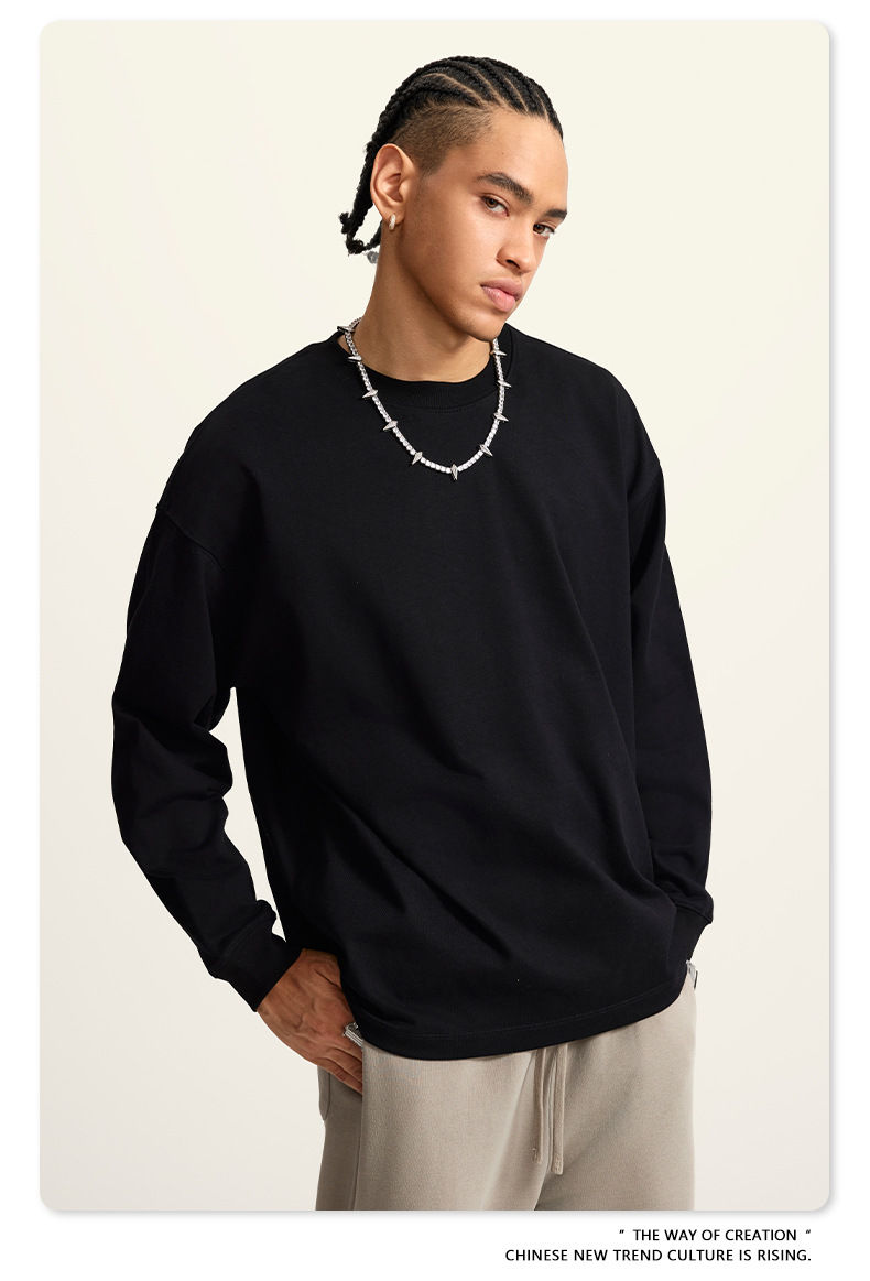 BE男装2025秋冬巴家重磅套头长袖青少年纯棉上衣宽松大码t恤男潮详情71
