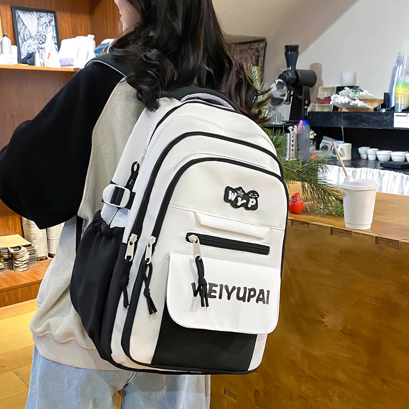 High-appearance-level color-blocking schoolbags for female junior high school students, large-capacity backpacks for high school students, multi-layered load-reducing backpacks for primary school students details Picture