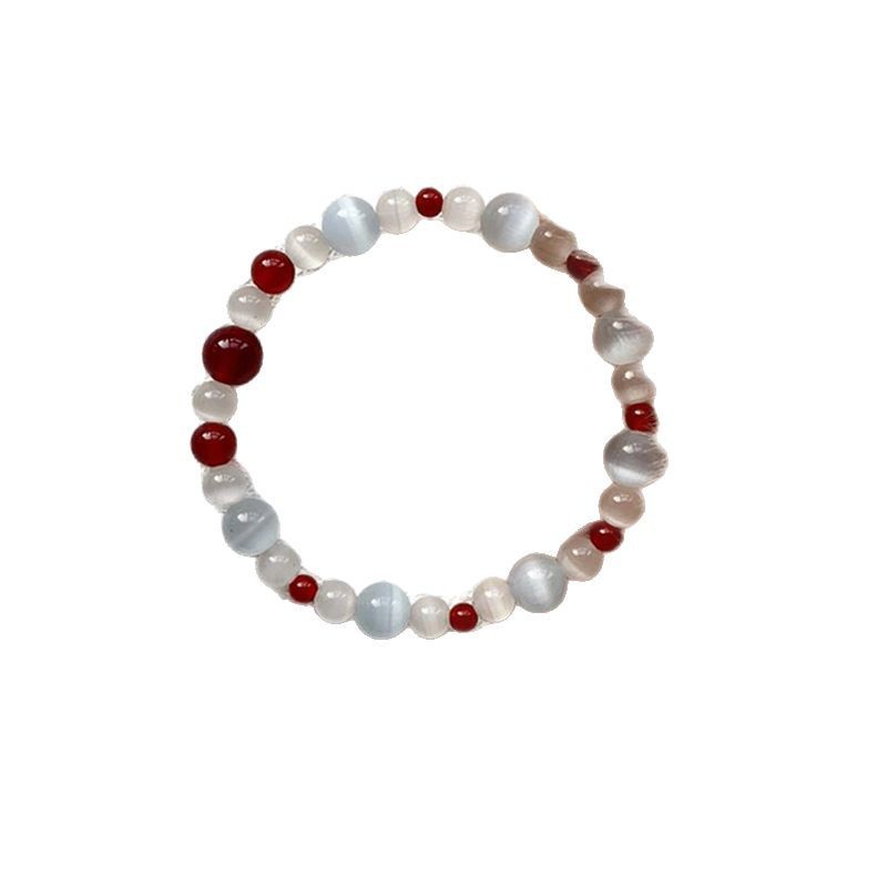 "Red Makeup for You" New Chinese style red size 碯 lychee jelly cat's eye bead bracelet retro exquisite whitening bracelet for girls Item Picture