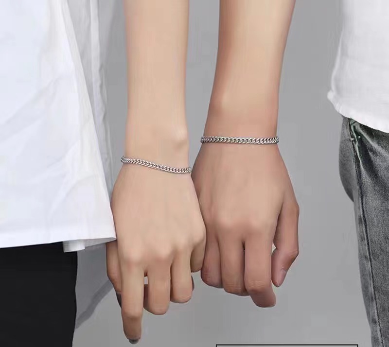 925银扁链情侣手链的大众ins风手链上手超美银饰品图