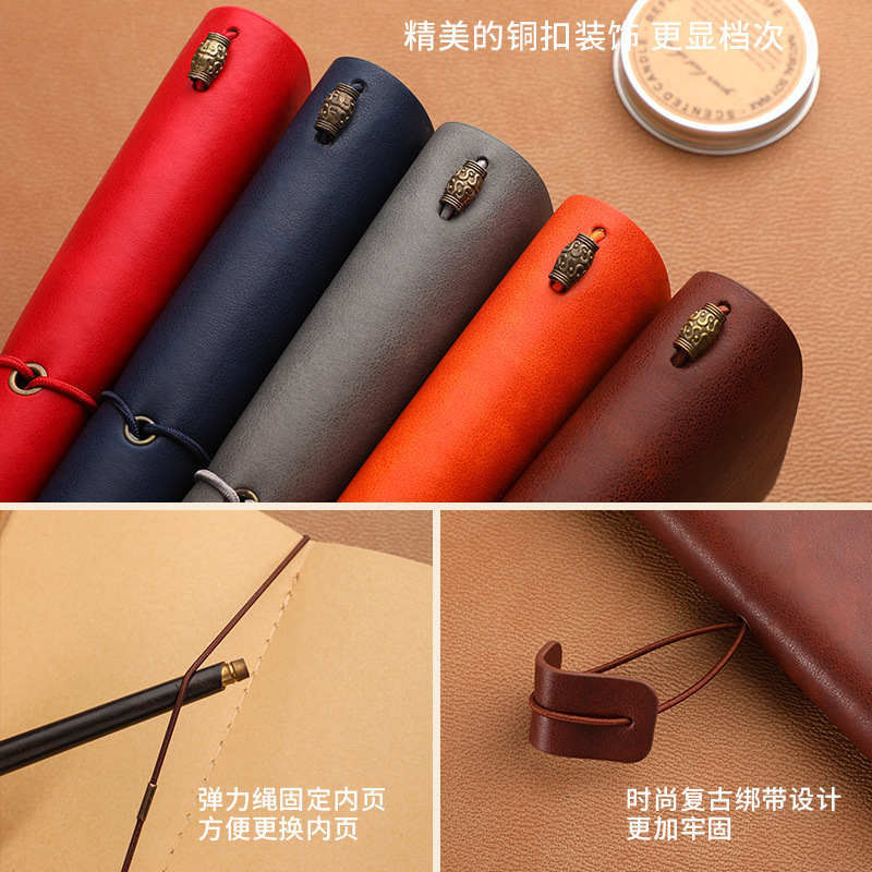 Cross-Border A6 Ledger Retro Travel Notebook With Strap Diary Creative Business Office Notebook details Picture