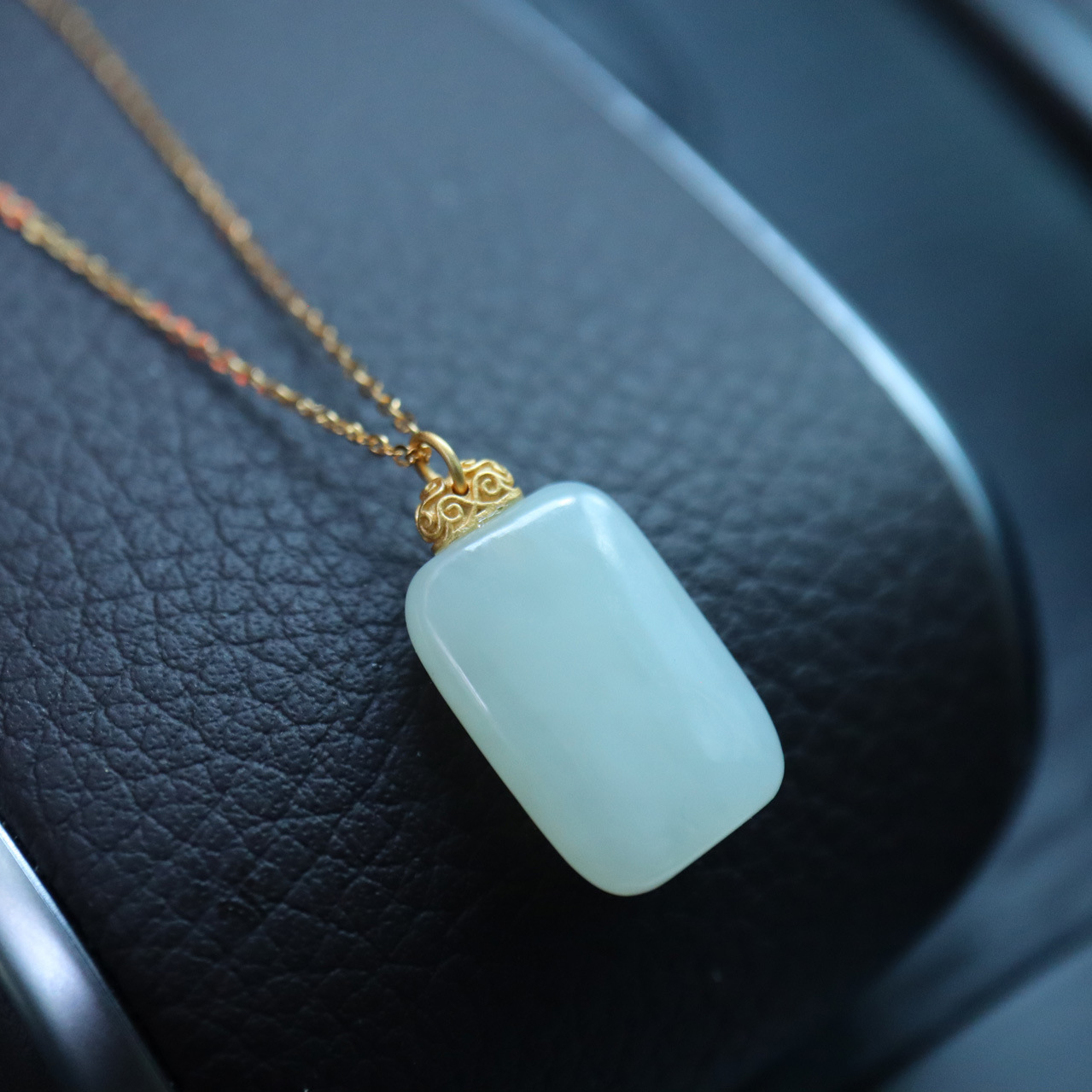 Natural Hetian jade necklace, women's Peace and Safety brand pendant, collarbone chain, light luxury, niche design, retro and simple