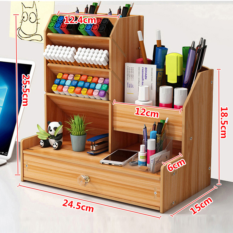 Wooden slanted pen holder stationery storage box details Picture