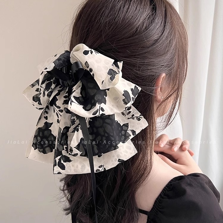 French Gentle Temperament Bow Streamer Grab Clip To Show The Face Small Back Of Head Hair Clip Shark Clip Hair Accessories Clip Specification drawing