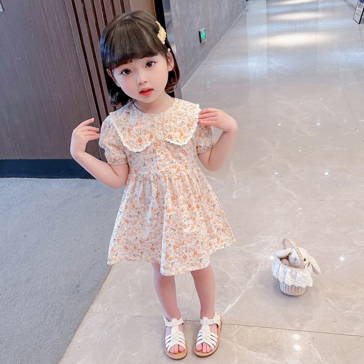 Girls' summer dress, baby floral print dress 2022 new style children's summer princess dress, little doll collar dress Application Scenario