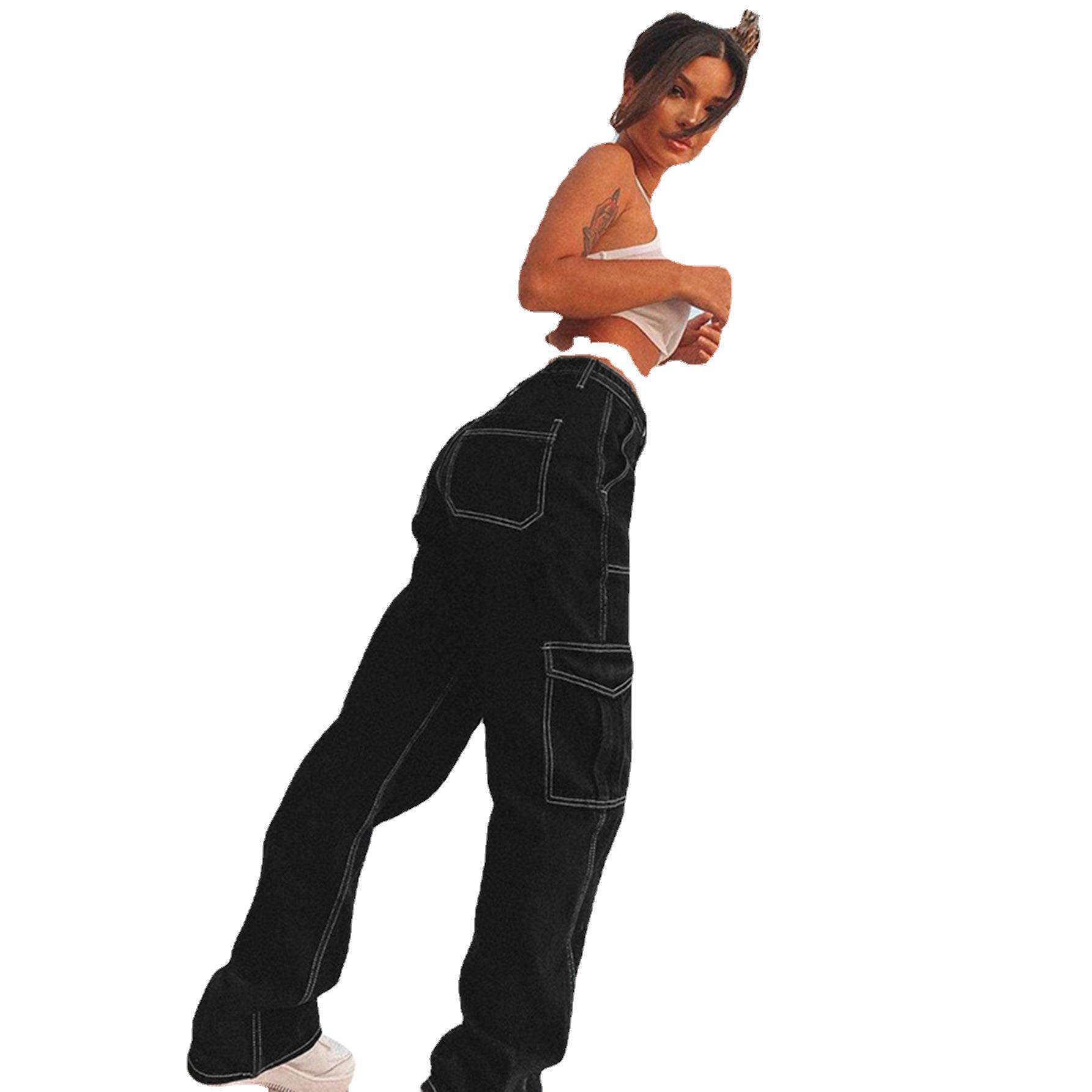 New semi-elastic denim workwear trousers with a unique and versatile design from eBay's cross-border Amazon to Europe and America. wish Women's Fashion Item Picture