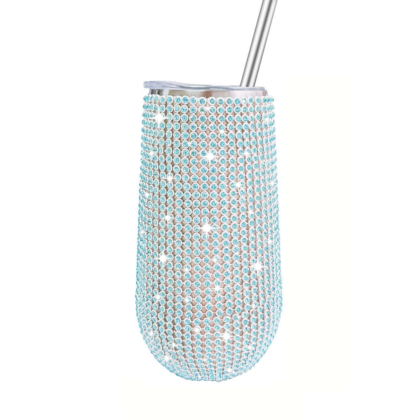 Crossover amazon 6oz con diamantes en forma de U taza de cáscara de huevo taza aislante de diamante acero inoxidable vacío con pajita taza de café Specification image