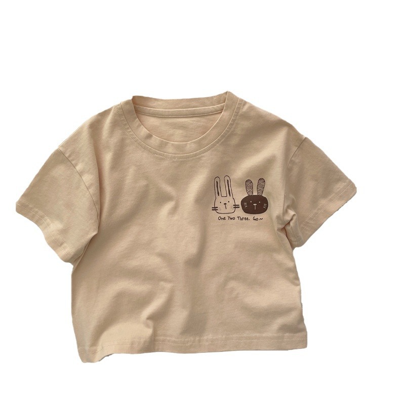 Summer children's clothing: Children's short-sleeved T-shirts, pure cotton round-neck tops for boys and girls, Korean style cute rabbit half-sleeved summer clothing Item Picture