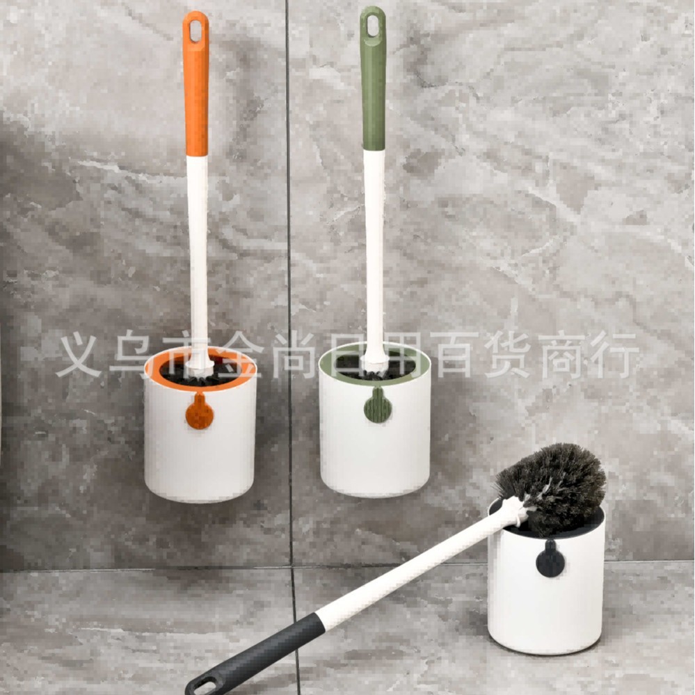 Toilet brush, household bathroom plastic long-handled cleaning brush, non-drilling wall-mounted with base cleaning set wholesale Specification drawing