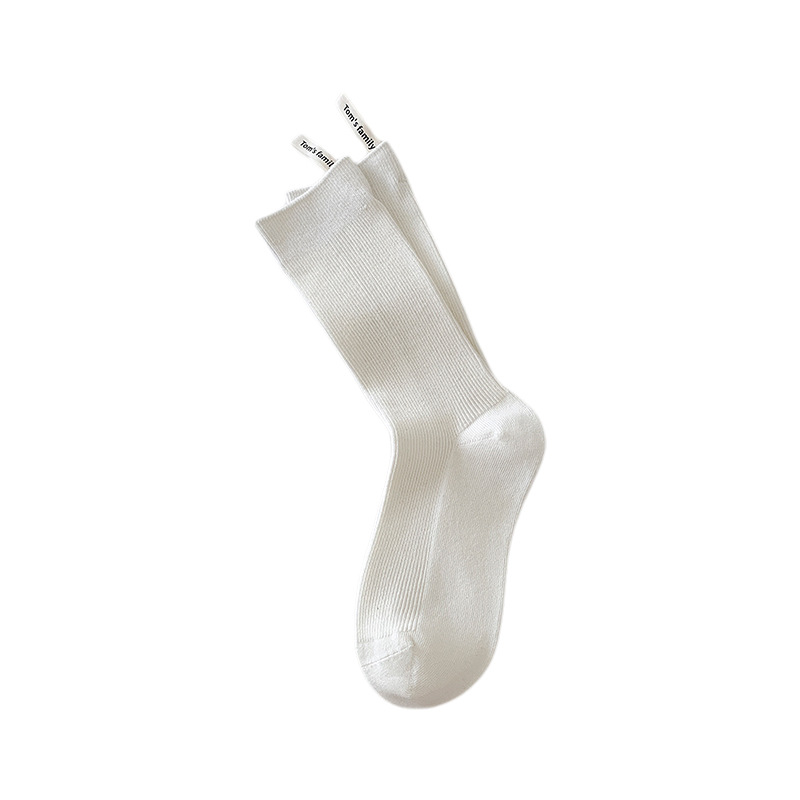 Sock stall one-piece consignment, followed by lettered cloth label socks for women, 2025 autumn new Korean style vertical mid-calf socks, solid color, versatile, pile pile socks for women, one-piece consignment Item Picture