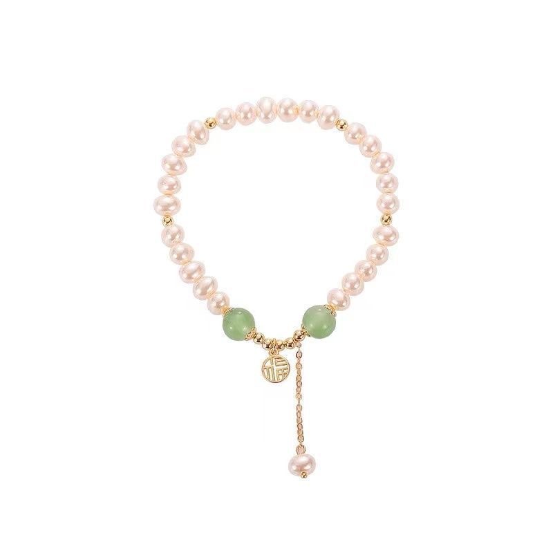 مجموعة صغيرة من أزياء التصميم الاخضر من طراز "INS"، وهي عبارة عن سوار صيني جديد من اللؤلؤ Item Picture