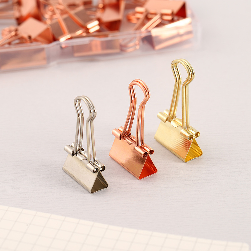 19mm rose gold long-tail clip, metal electroplated small clip, box-packed planner, binding dovetail clip, test paper clip, ticket clip