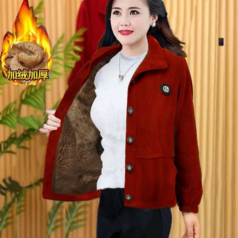 洋气妈妈秋冬加绒外套中老年女装休闲短款外套奶奶装秋冬季夹克衫