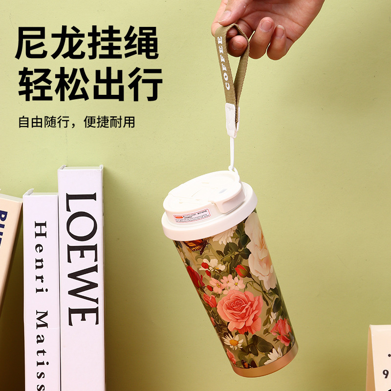 Simple double-drinking coffee cup, high appearance level 316 stainless steel insulated cup, portable men's and women's drawstring straws, car water cup Application Scenario