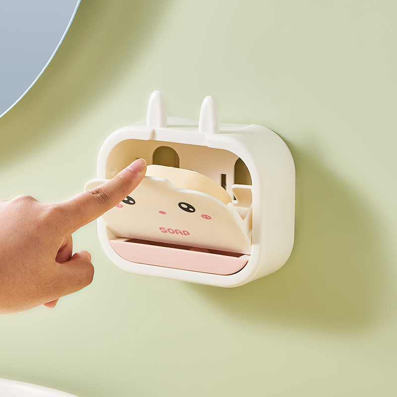 The new cartoon creative children's cute item shelf, no-hole soap box, can drain water and be wall-mounted bathroom soap box Specification image