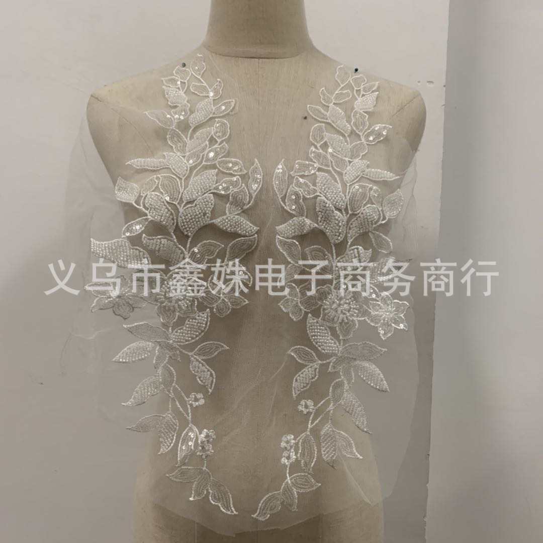 Three-dimensional lace flower light luxury beaded heavy industry lace flower embroidery lace trim accessories clothing decoration embroidery fabric pieces Item Picture