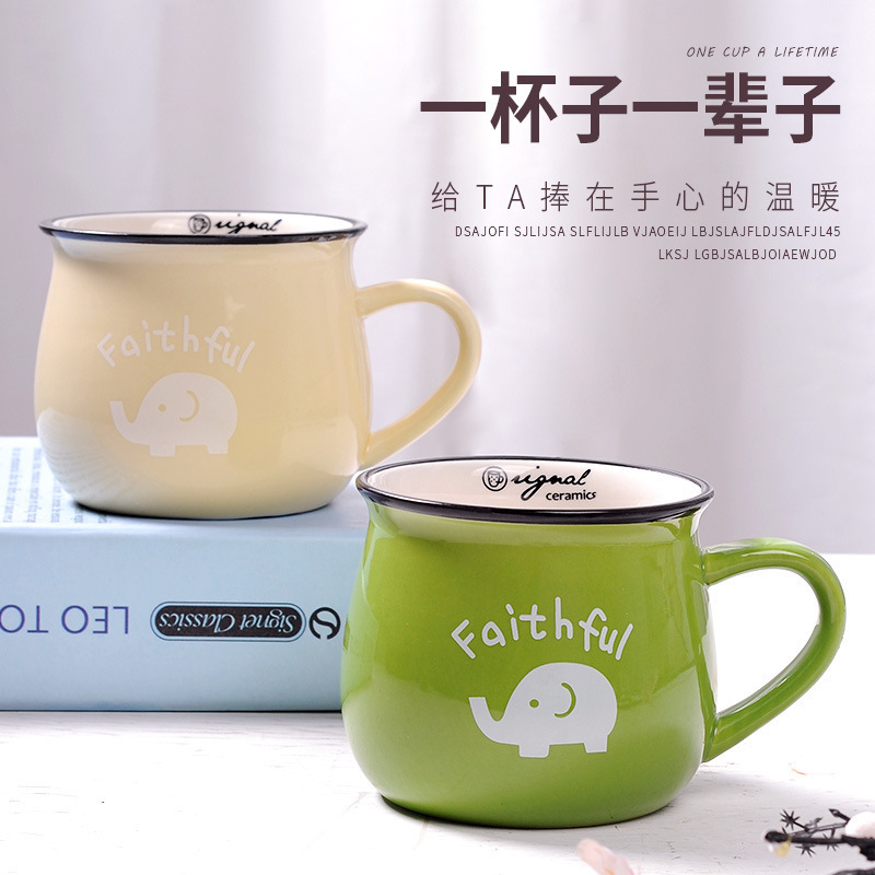 日式创意陶瓷杯礼品大肚杯 早餐杯色釉马克杯定 制logo咖啡杯厂家