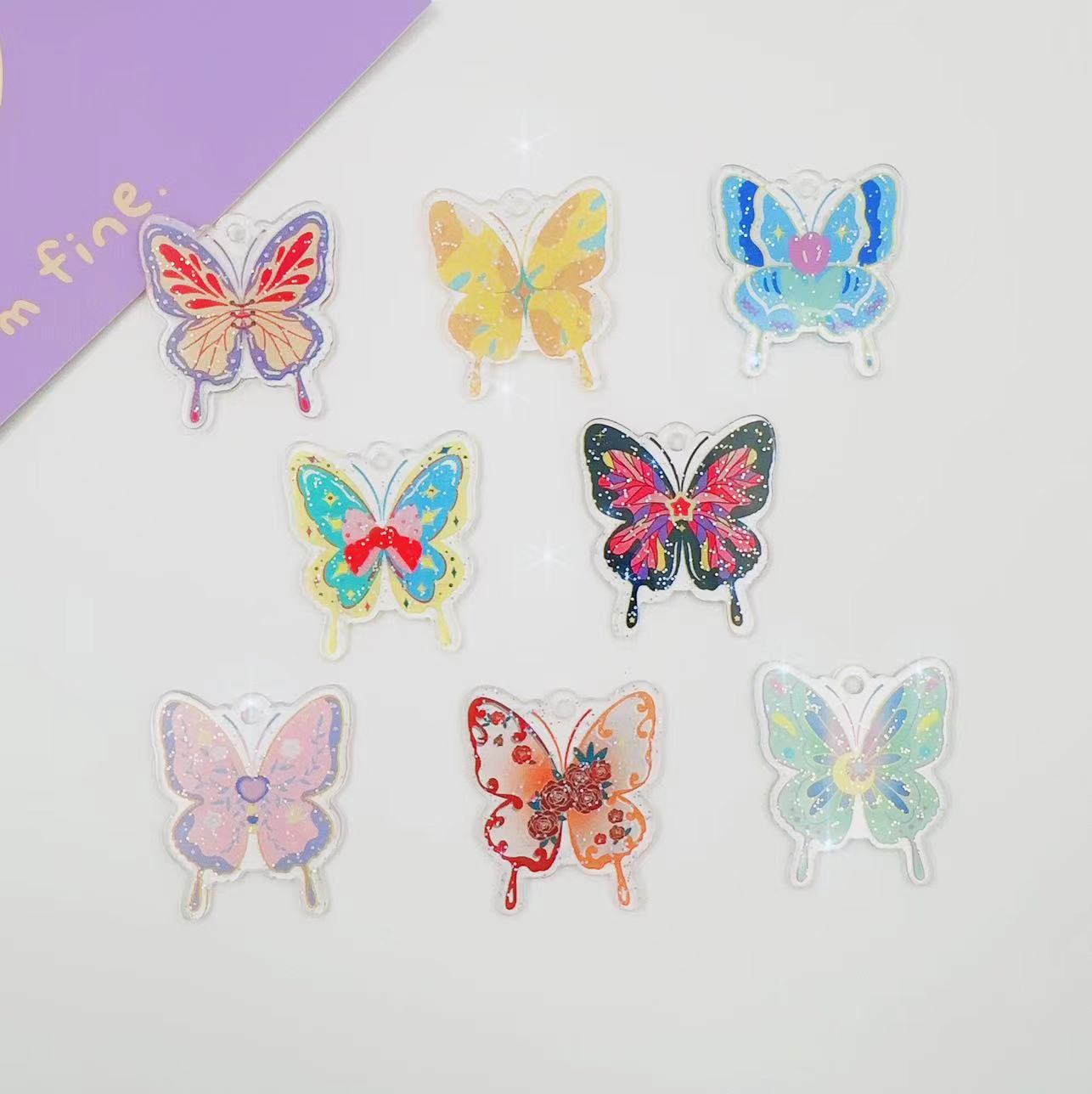 Diy Accessories Accessories Resin Bright Powder Three-Dimensional Butterfly Key Chain Pendant Acrylic Accessories Hair Accessories Handmade Materials