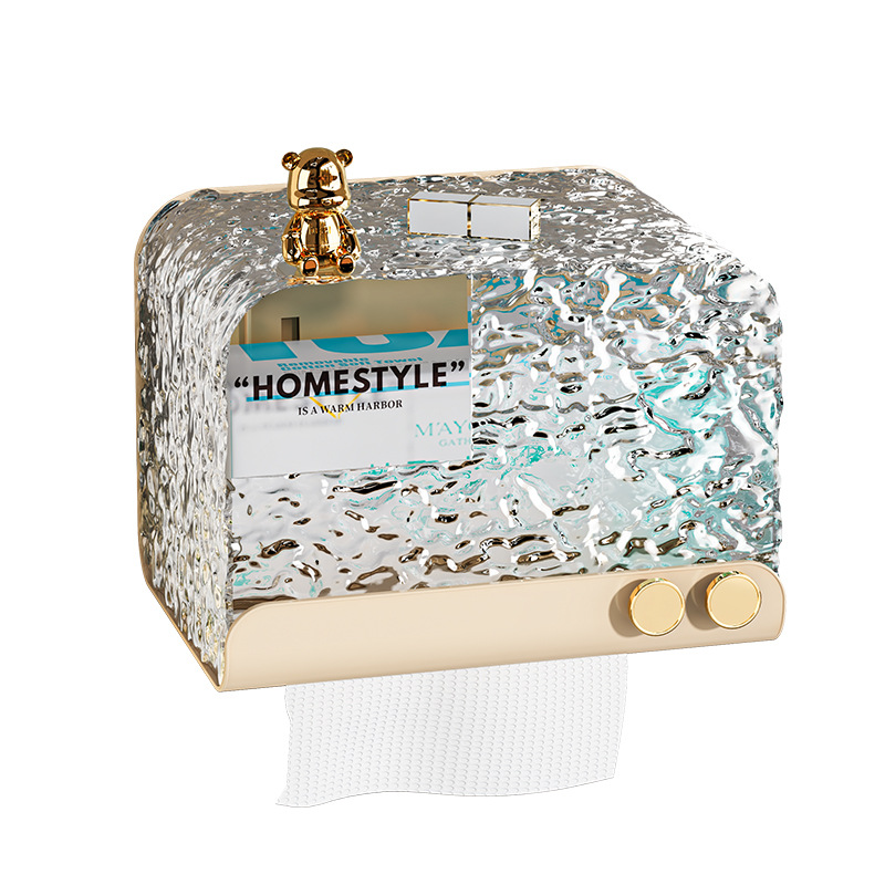 Light Luxury Glacier Print Bear Tissue Box Multi-Functional Wall-Mounted Household Cardboard Box High Appearance Level No Punching Large Capacity Item Picture