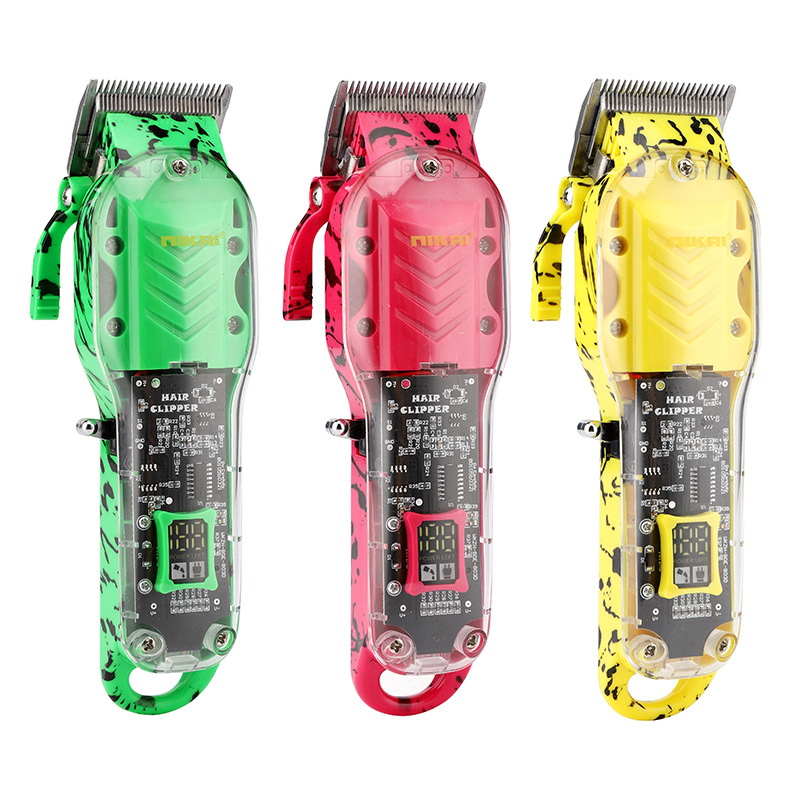 Transparent four-color hair clipper with LCD display, USB rechargeable electric clipper, professional oil-head clipper, cross-border wholesale Specification image