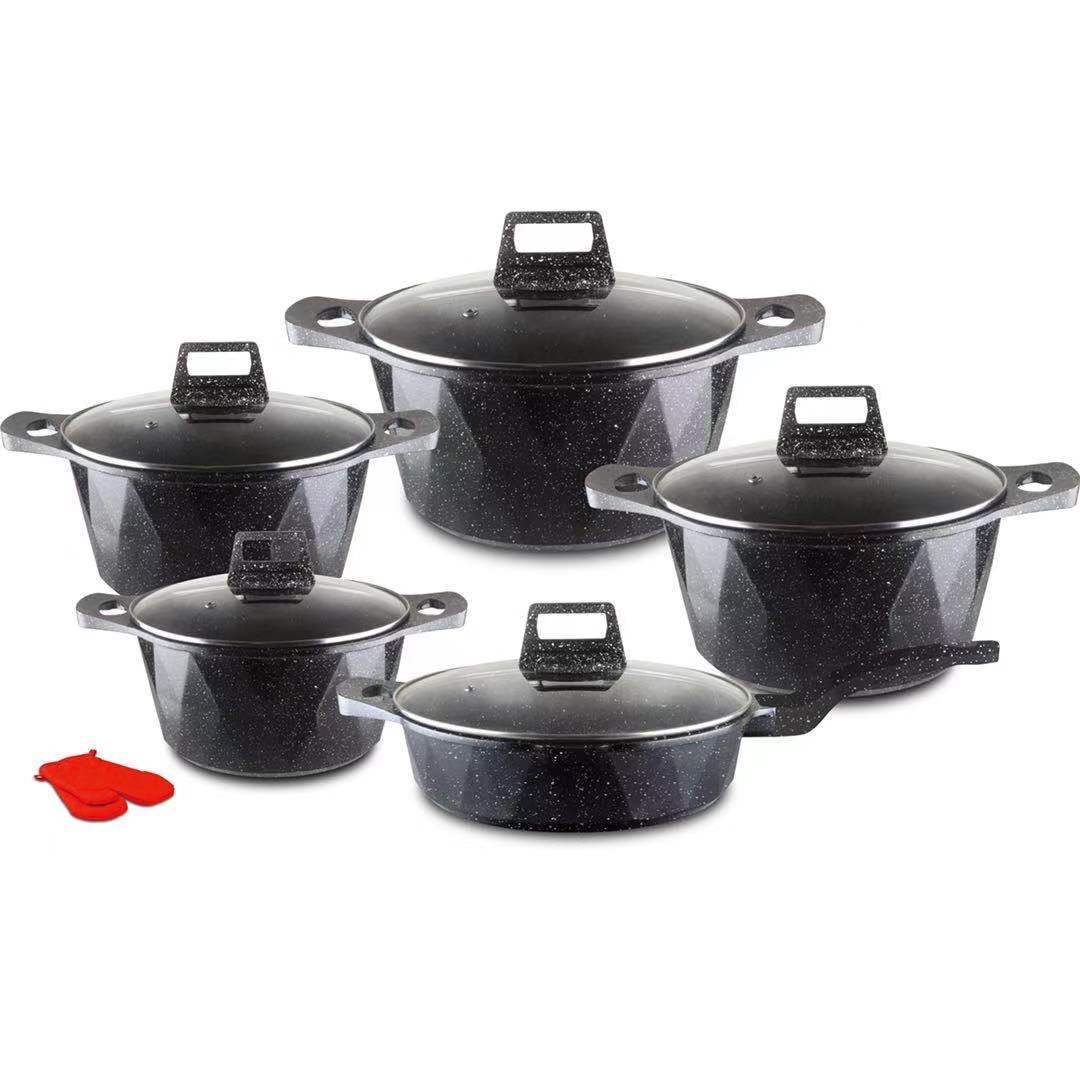 12pcs marble diamond 12-piece set of aluminum pot marble soup pot kitchenware set medical stone aluminum pot full figure