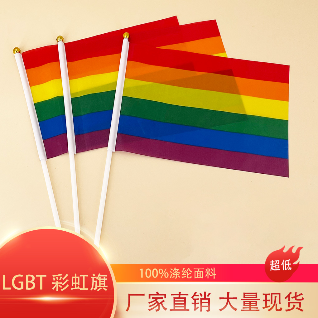 亚马逊现货14×21cmLGBT六色彩虹旗手摇旗7号8号大旗