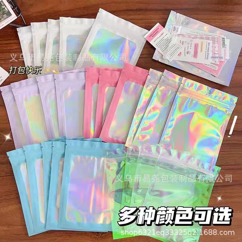 Yiwu Laser Phantom Color self-standing and Self-sealing bags, Yin-Yang aluminum foil bags, mobile phone cases, beauty and accessory packaging bags wholesale Application Scenario