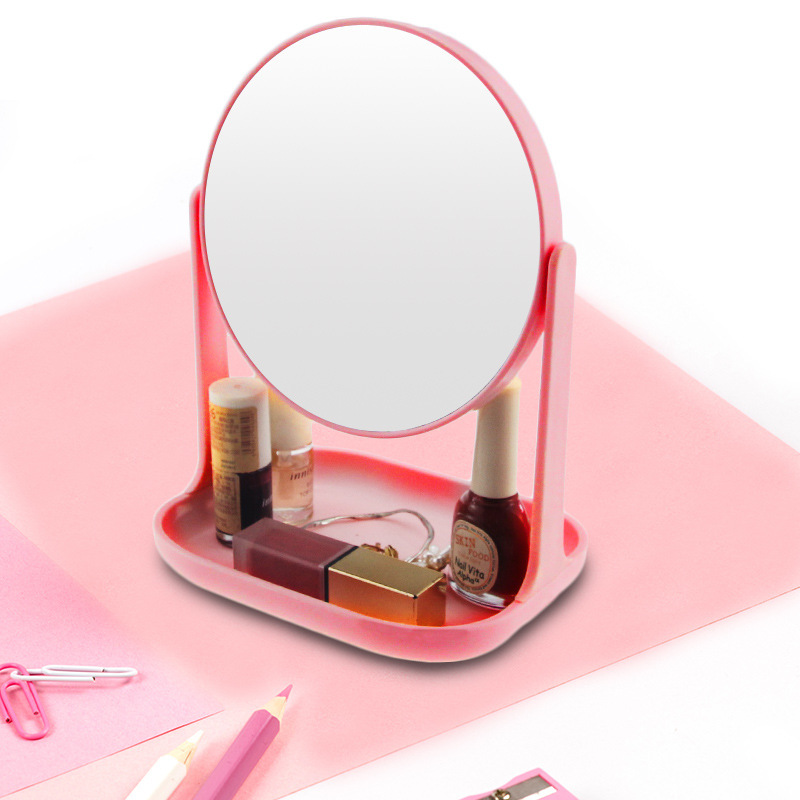 桌面双面3X倍小镜子随身梳妆镜旋转收纳美妆镜家用化妆镜小型镜子
