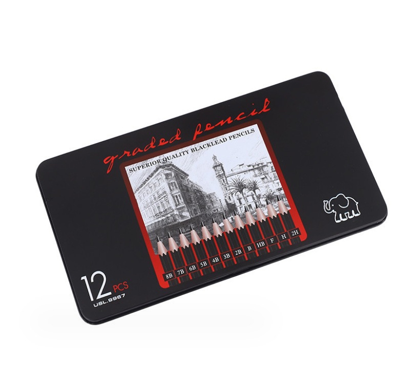 2H-8B Sketch Pencil set, art drawing pencil, tin box stationery, 12 tin boxes Item Picture