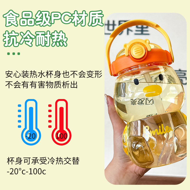 Cartoon Plastic Bear Large Capacity Water Bottle Girls High Appearance Level Internet Celebrity Pot Belly Cup Tritan Children's Sports Kettle Specification drawing