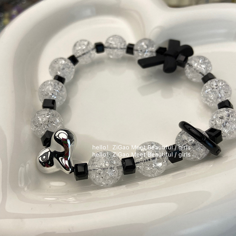 Creative Black And White Beaded Jewelry Pendant Diy Alloy Love Mobile Phone Chain Niche Mobile Phone Case Decoration Chain In Stock details Picture