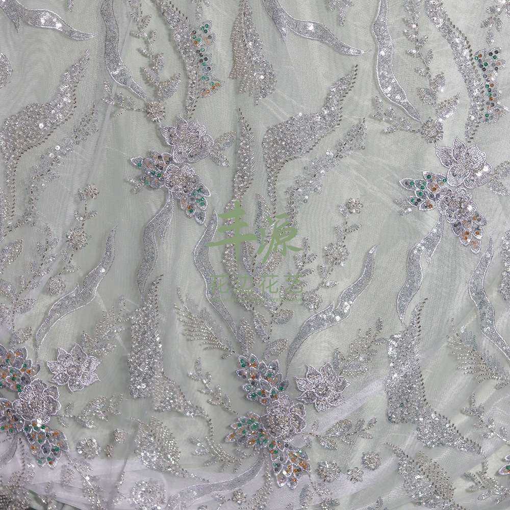 Bead Tube Embroidery Fabric Wedding Dress High Order Material Bead Embroidery Fabric Item Picture