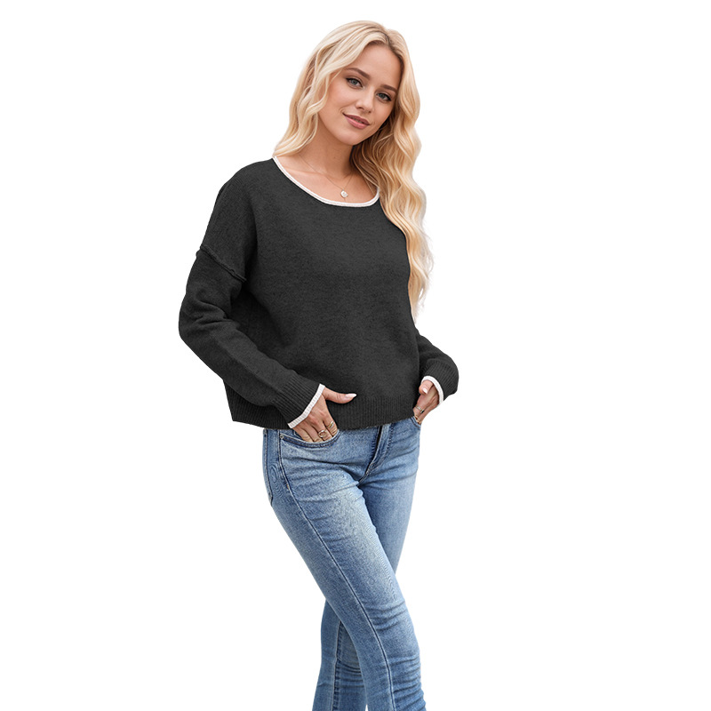 The new European and American women's clothing is a cross-border bestseller for autumn and winter. It features a round-neck color-blocked knitted sweater and a loose and versatile pullover sweater for 2025 details Picture