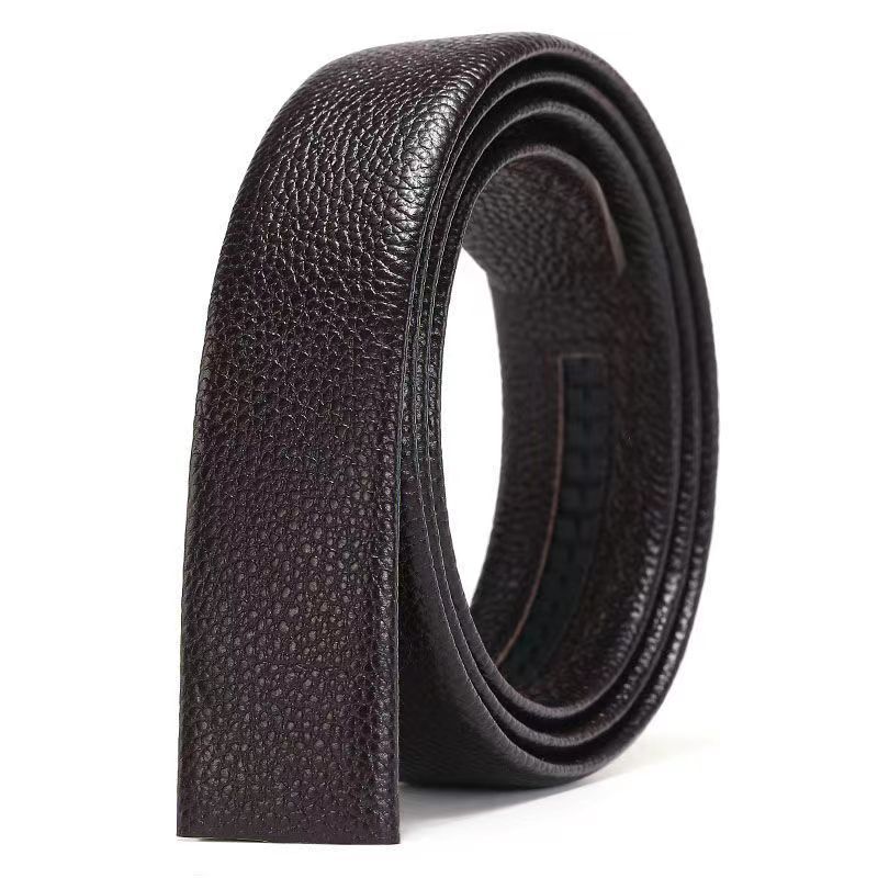 Headless Belt For Men Leather Automatic Belt Without Lead Strip Layer Cowhide Smooth Buckle Body Lychee Grain Without Buckle Item Picture