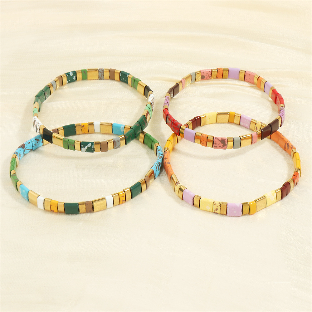 Cross-Border Fashion Vintage Tila Lift Beaded Bracelet Simple Bohemian Hand Woven Elastic Bracelet Women Specification drawing