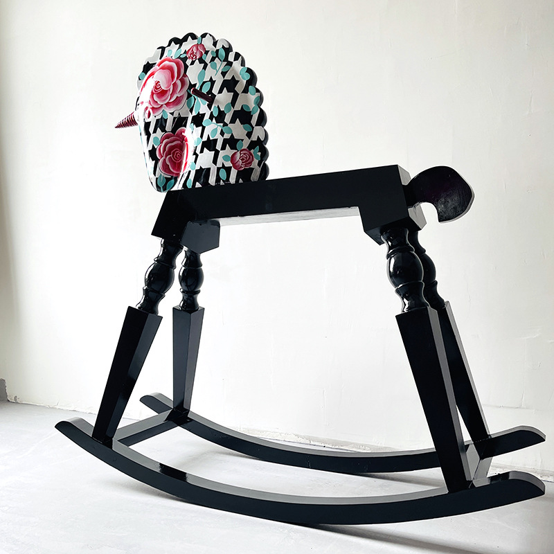 Blue Castle Rocking Horse Horse Arts And Crafts Decoration Nordic Wind Horse Rack Hotel Soft Outfit Specification drawing