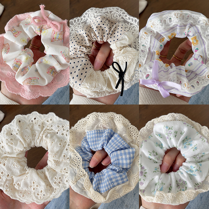 新款芭蕾风大肠发圈高级感蕾丝边头绳甜美少女皮筋蝴蝶结发饰批发详情4