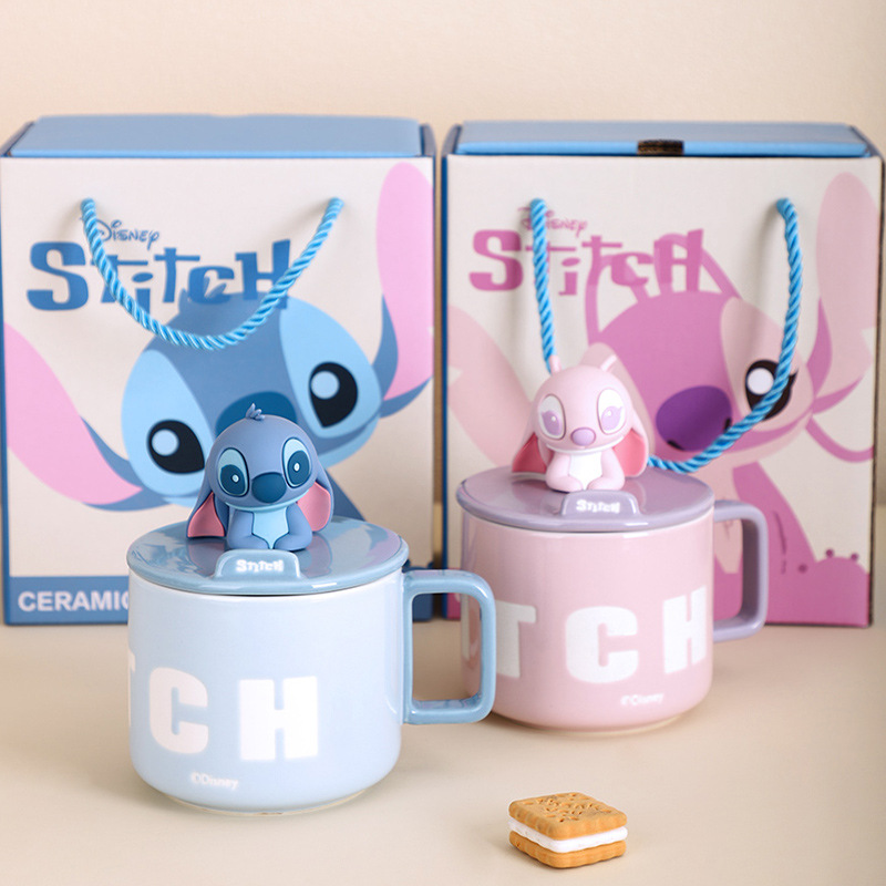 Stitch Ceramic cups, high appearance level, creative mugs with LIDS, high-end, light luxury, niche and high-end mugs