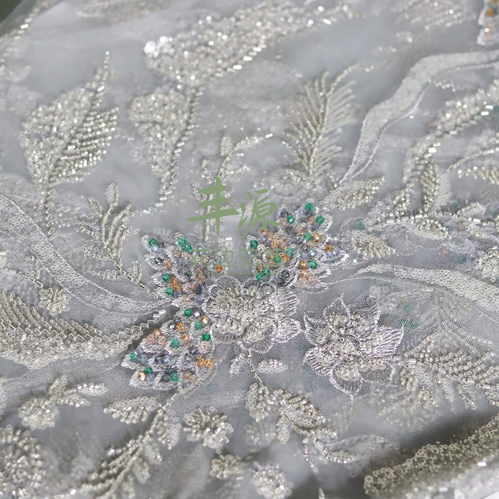 Bead Tube Embroidery Fabric Wedding Dress High Order Material Bead Embroidery Fabric Specification drawing