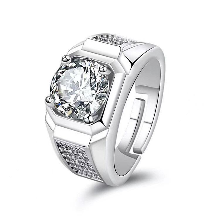 Big Men's ring 925 silver ring, copper high-grade platinum plated, one-carat diamond ring, factory direct sales, powerful ring Specification image