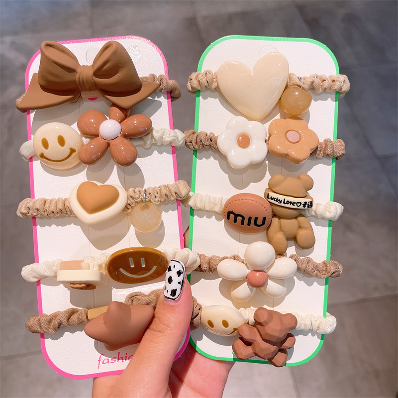 Girls' Rubber Band Milk Coffee Color Bear Hair Band Children Do Not Hurt Korean Version Of The Rubber Band Little Girl Tied High Ponytail Head Rope Specification drawing